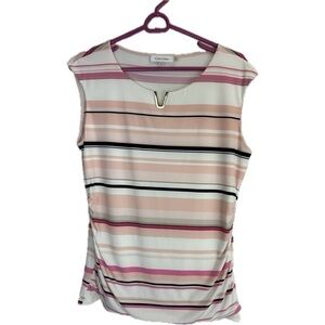 Calvin Klein Stretch Striped Sleeveless Shirt with Gold Metal Accent